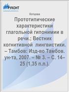 Прототипические характеристики глагольной гипонимии в речи.; Вестник когнитивной  лингвистики. – Тамбов: Изд-во Тамбов. ун-та, 2007. – № 3. – С. 14–25 (1,35 п.л.).