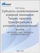 Субъекты хозяйствования аграрной экономики: Теория, практика, трансформация в условиях формирования рынка 