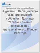 Журналы... Царицынского уездного земского собрания... Доклады Управы и смета с раскладкой... чрезвычайного... 17 июня 1909 года