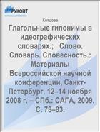 Глагольные гипонимы в идеографических словарях.;   Слово. Словарь. Словесность.: Материалы Всероссийской научной конференции, Санкт-Петербург, 12–14 ноября 2008 г. – СПб.: САГА, 2009. С. 78–83.