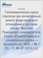 Гипонимические связи глаголов как когнитивный аналог родо-видовых отношений в русском языке; Вестник Поморского университета. Серия «Гуманитарные и социальные науки». – Архангельск. 2003. – № 1(3). – С. 60–67 (0,5 п. л.).