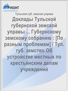 Доклады Тульской губернской земской управы ... Губернскому земскому собранию : [По разным проблемам] / Тул. губ. земство Об устройстве местных по крестьянским делам учреждений