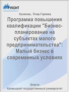 Программа повышения квалификации «Бизнес-планирование на субъектаx малого предпринимательства». Малый бизнес в современных условиях