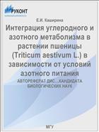 Интеграция углеродного и азотного метаболизма в растении пшеницы (Triticum aestivum L.) в зависимости от условий азотного питания
