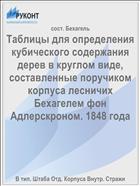 Таблицы для определения кубического содержания дерев в круглом виде, составленные поручиком корпуса лесничих Бехагелем фон Адлерскроном. 1848 года